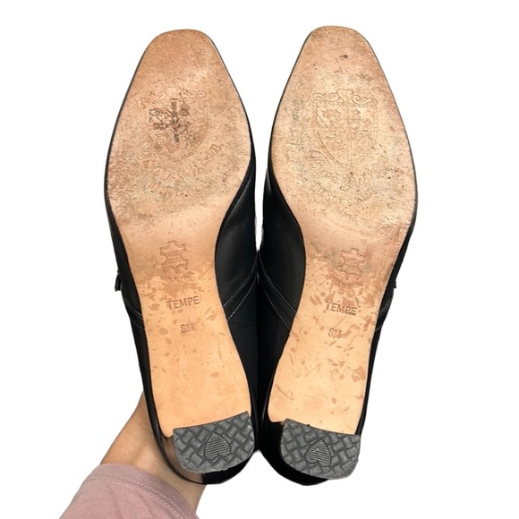 Brighton‎ Shoes Tempe Mules Buckle Studded Black/Chocolate Leather Heeled 8M - Picture 9 of 12